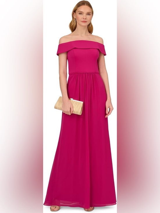 Adrianna Papell Dresses & Skirts - Adrianna Papell Pink Chiffon off The Shoulder Gown